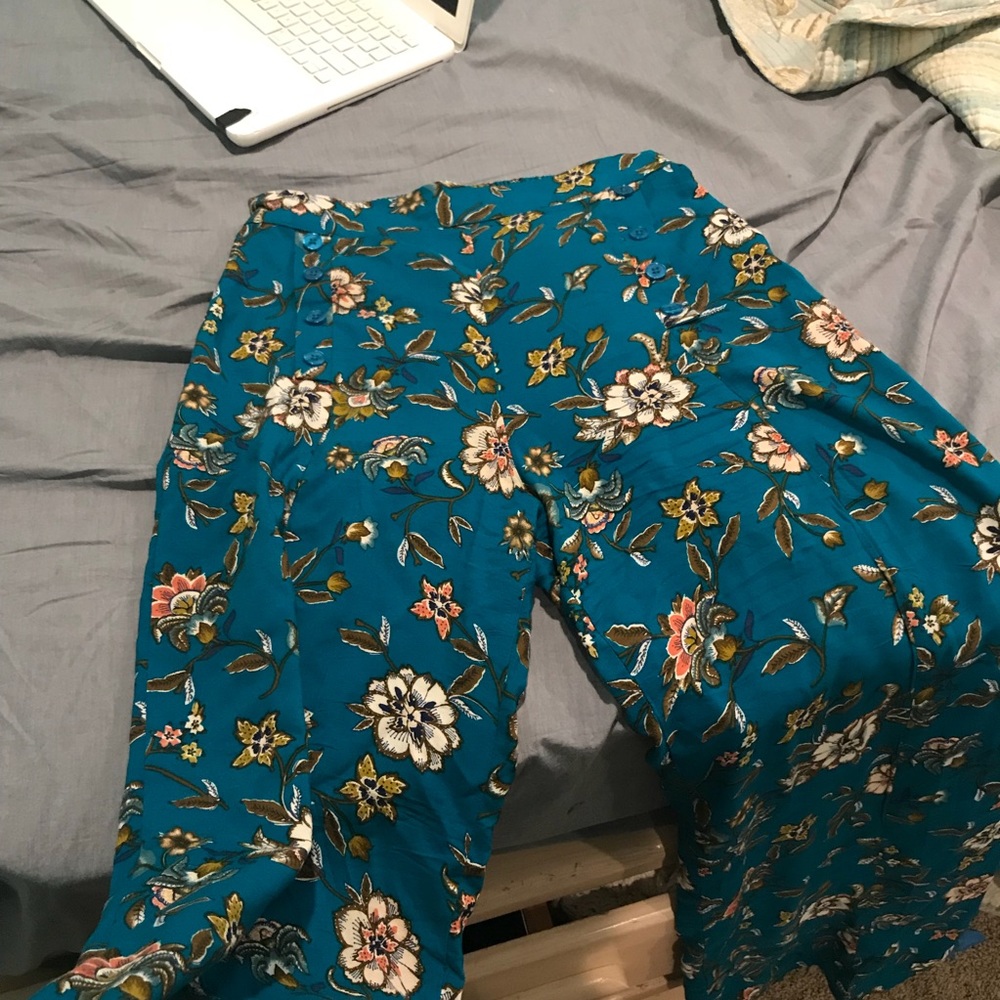 Blue Floral Flowy Pants